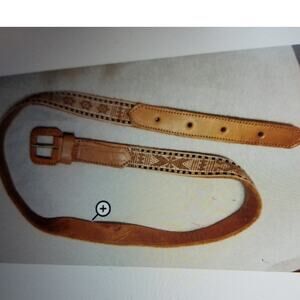 Aztec Tapestry Leather Belt Women's Tan-Brown Leather Length 40 inches